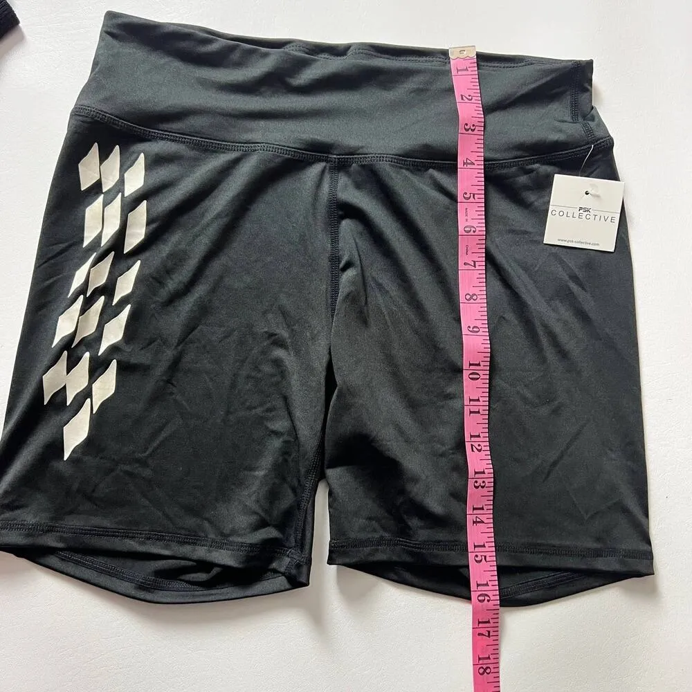 PS Collective Black Shorts with White Checkered Design on the Side Sz L NWT Size L - Image 9