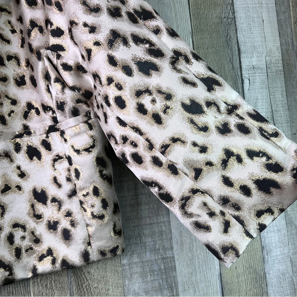 Natori Size Large Gold Metallic Leopard Print Lined Open Front Cardigan Jacket - Image 4