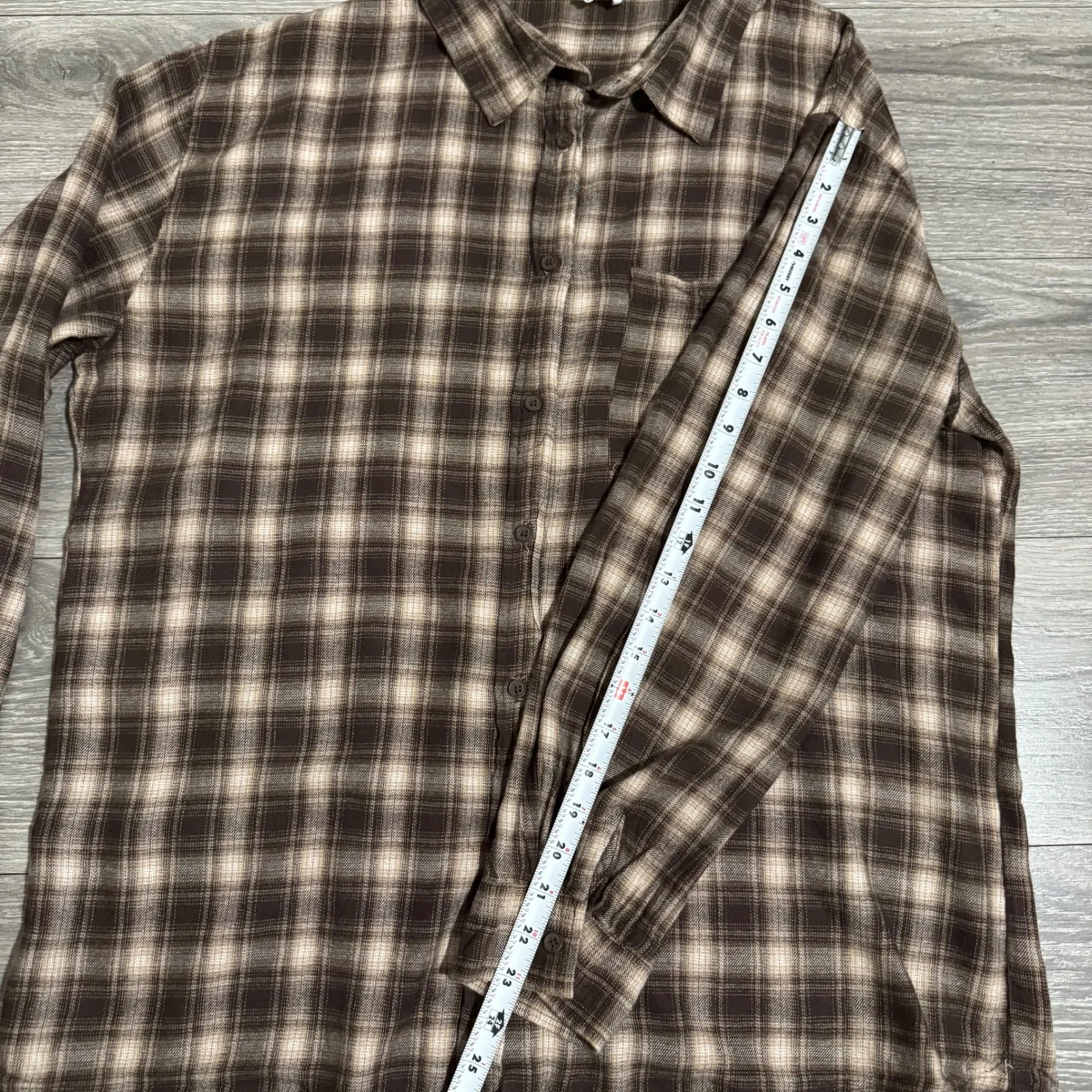 Cotton On Women Plaid Flannel Button Down Cowboy Rodeo Shirt Brown Cream Size S - Image 9