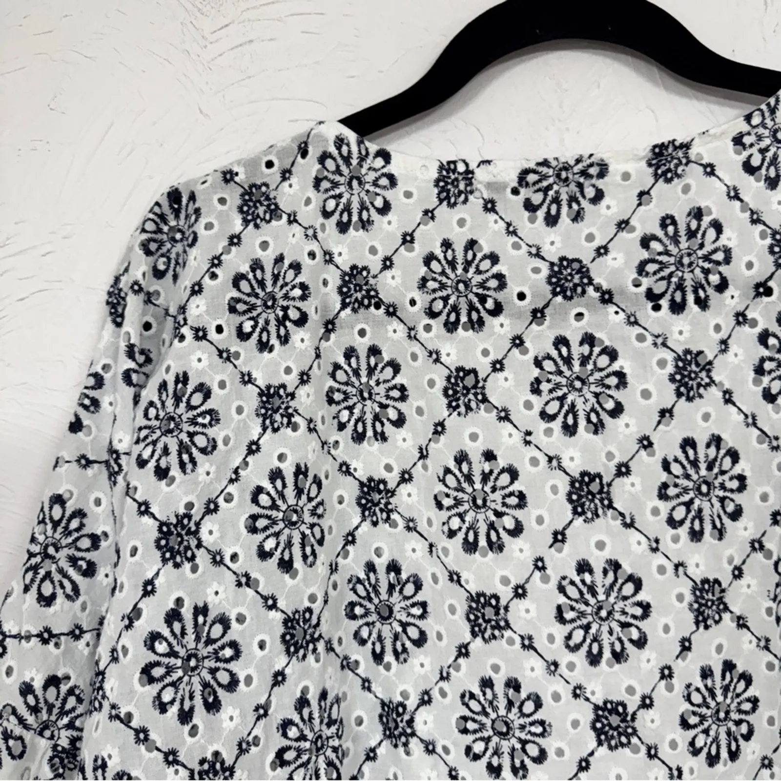 Valentina Naldi White Blue Floral Eyelet Cardigan Kimono Womens OS Beachy Boho Size L - Image 11