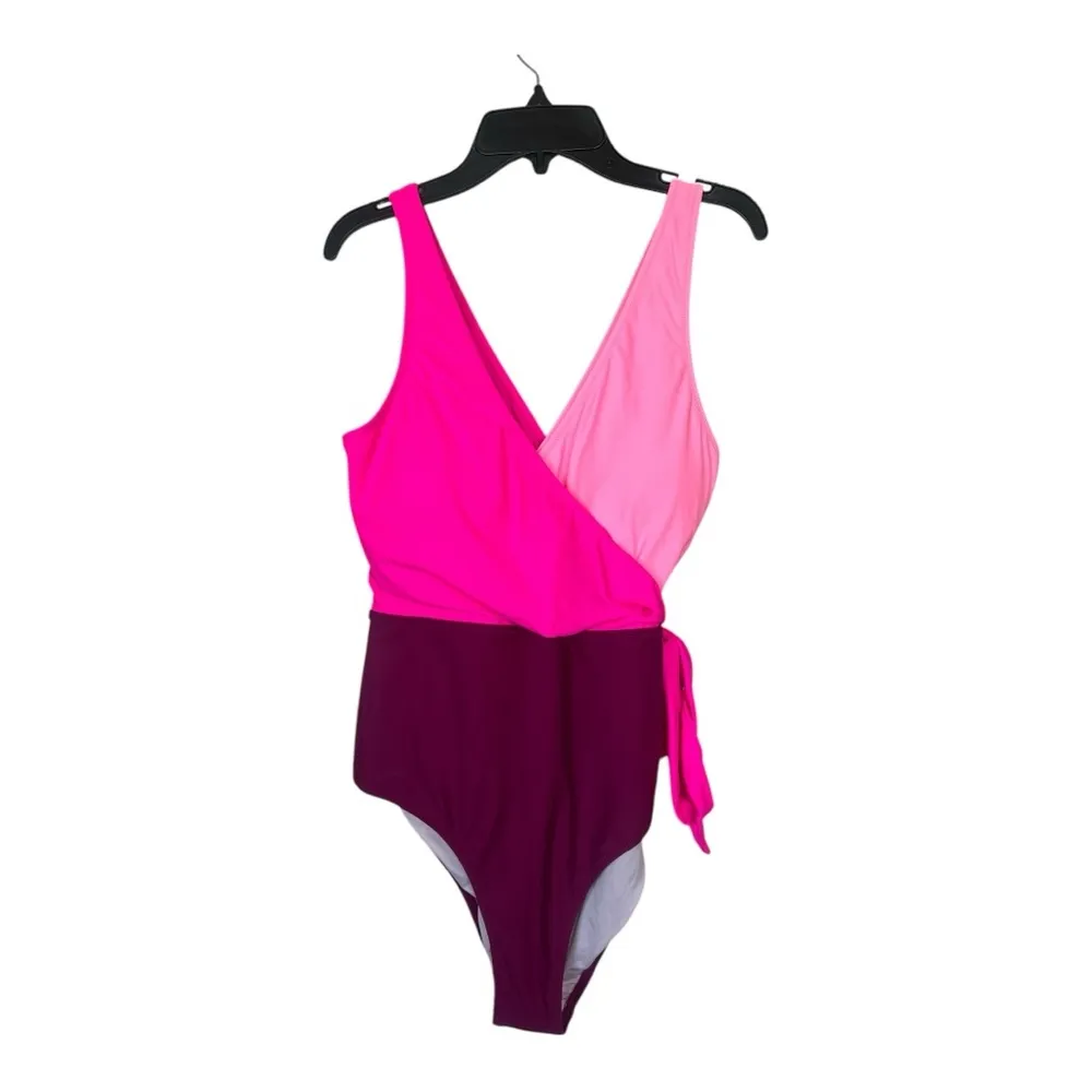 Cupshe Women's One Piece Swimsuit Wrap Color Block Tie Bathing Suit Purple M - Image 3