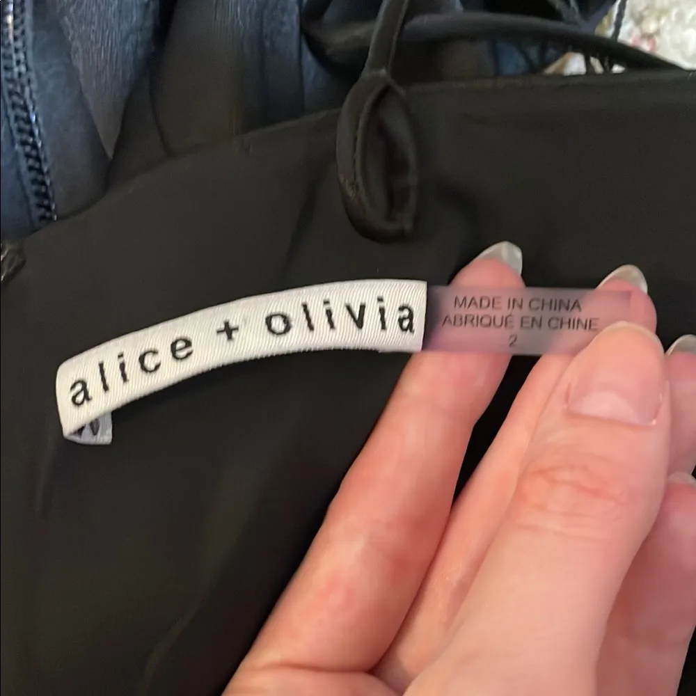 Alice + Olivia Harmon Cropped Belted Wide Leg Gaucho Satin Jumpsuit Black Size 2 - Image 6