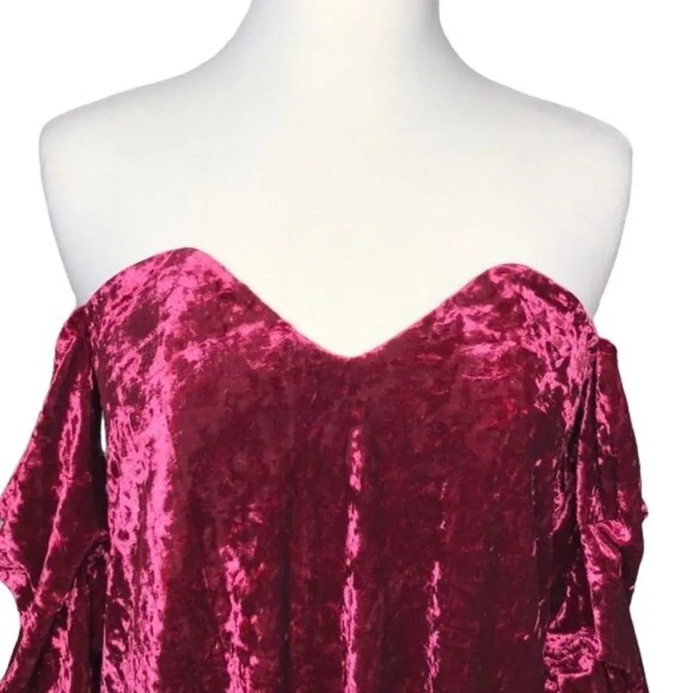 AO Wine Crushed Velvet Loose Off Shoulder Dress Size Small NWT Red - Image 4