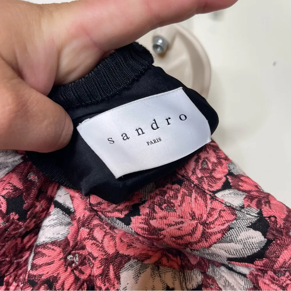 Sandro Jaquard EVORA FLORAL-PRINT CROPPED BOMBER JACKET IN PINK sz 0 US XS - Image 2