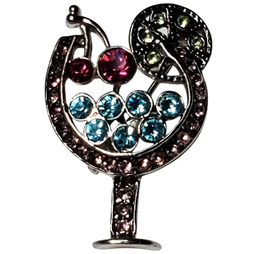 Rhinestone Margherita Scatter Brooch Pin Silver Tone 1.25" Vtg Yellow - Image 2