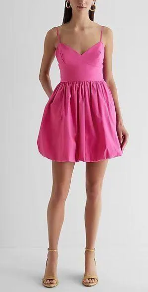 V-Neck Poplin Mini Bubble Dress Pink - Image 2