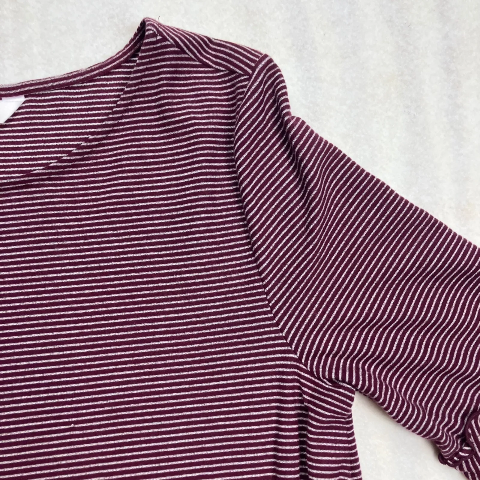 Lauren‎ Conrad Striped Bell Sleeve Ruffle Hem T-Shirt Dress Burgundy White L New - Image 6