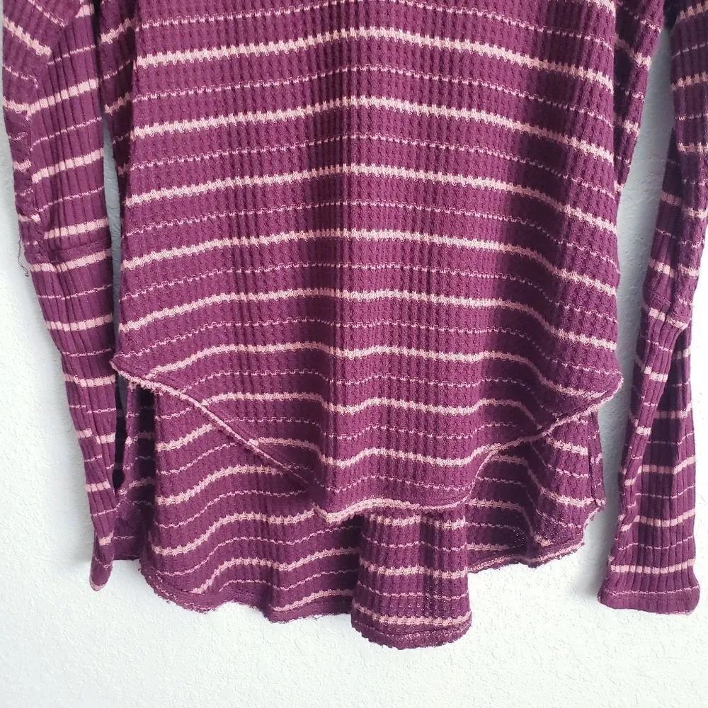 Free People Kristina Plum Striped Cowl Neck Waffleknit Thermal - Image 2
