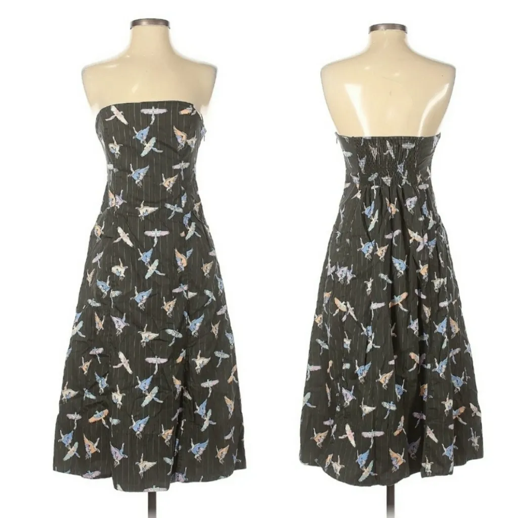 Free People Strapless Sunshine of Your Love Bird Print Pocket Midi Dress 6 - Image 6