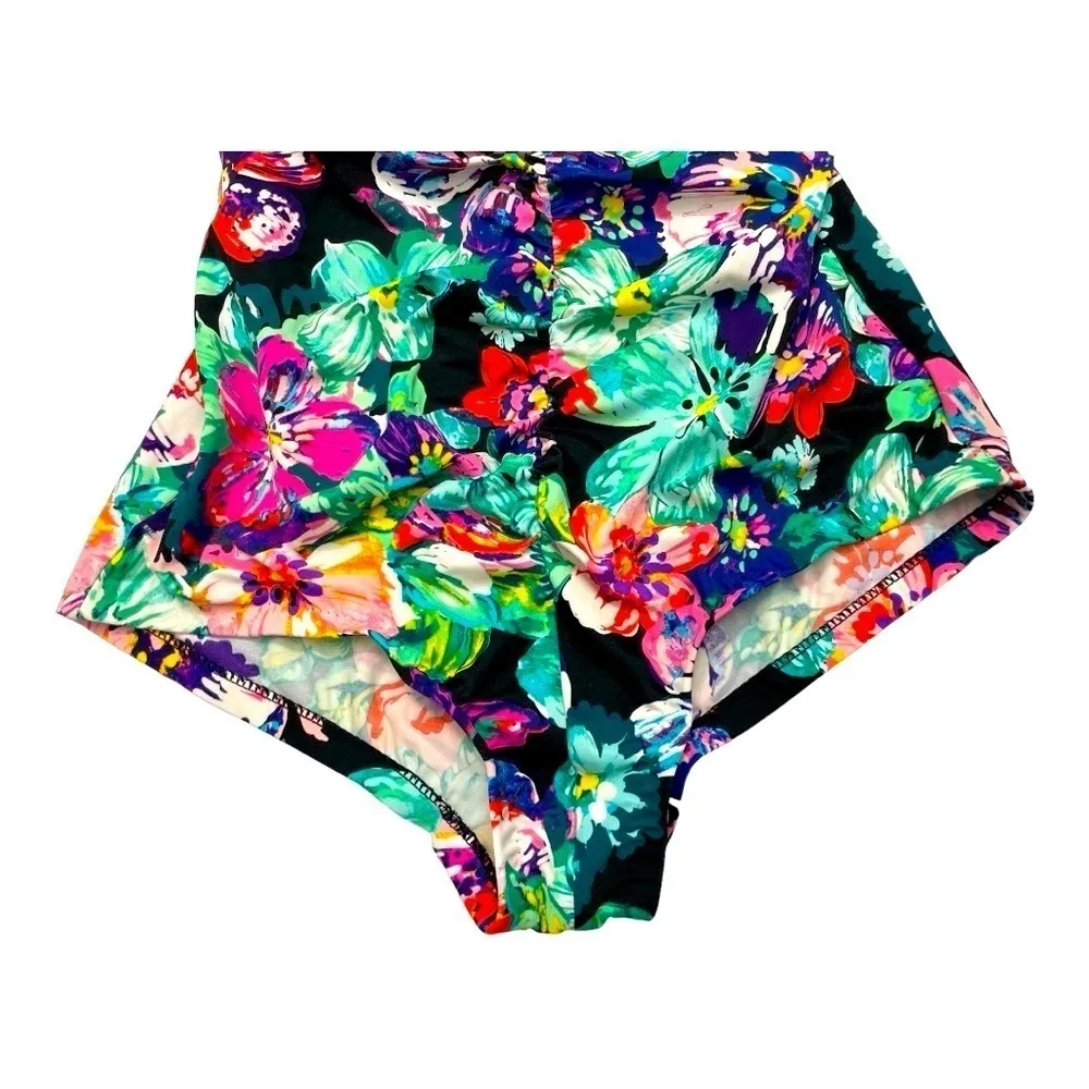 Rose Marie Reid swim bathing suit 16 floral ruched 1 piece front lined vintage Pink - Image 5