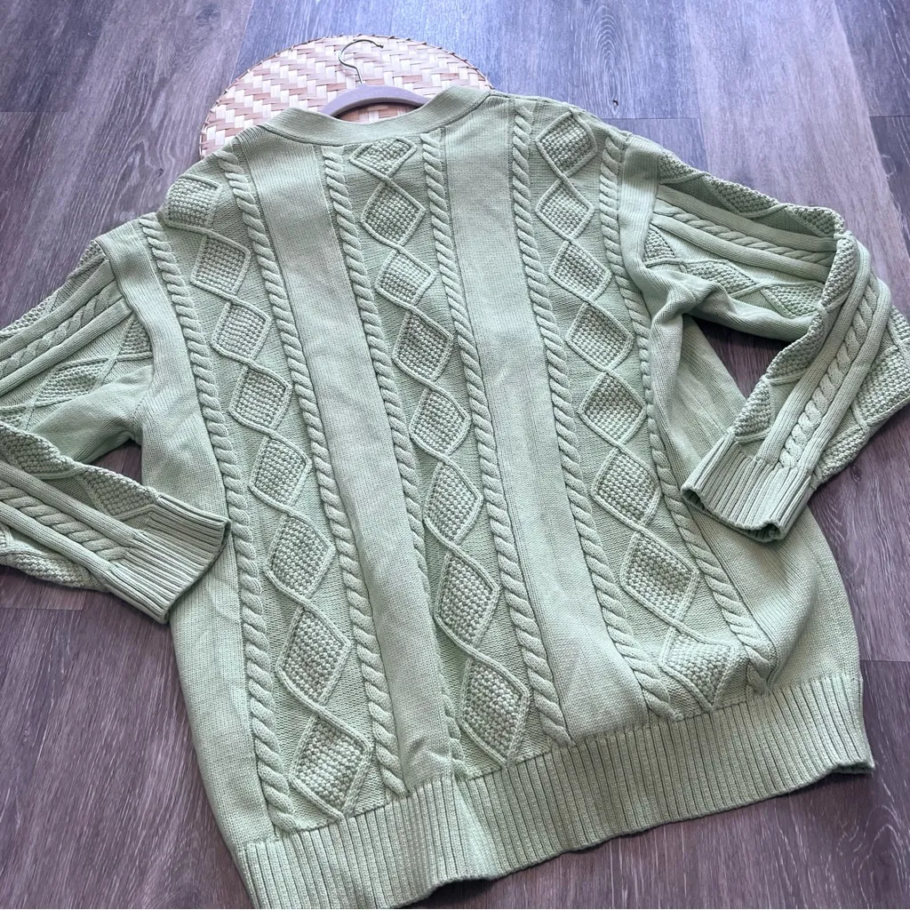Aritzia Sunday best Lamora cardigan in light green fisherman chunky sweater - Image 8