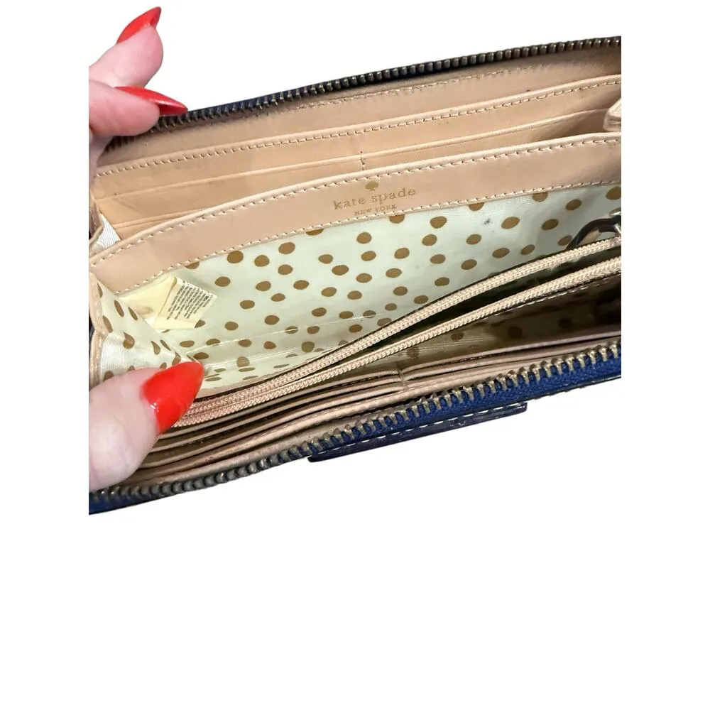 Kate Spade Zip-Around Wallet | Royal Blue Leather Polka Dot Lining - Image 5