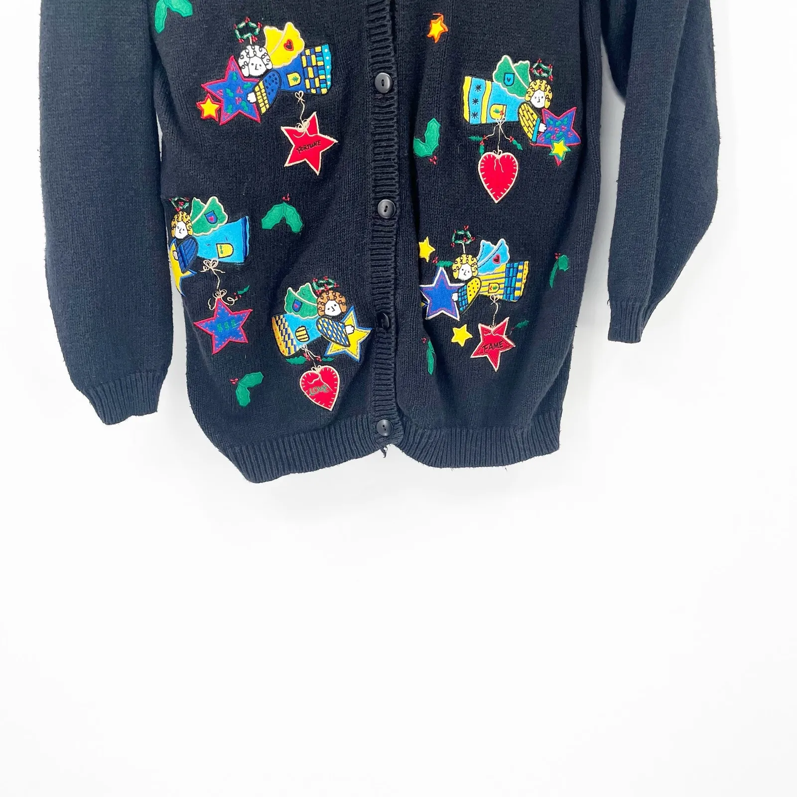 The Quacker Factory Womens Vintage Angels Ugly Christmas Sweater Cardigan Size L - Image 3