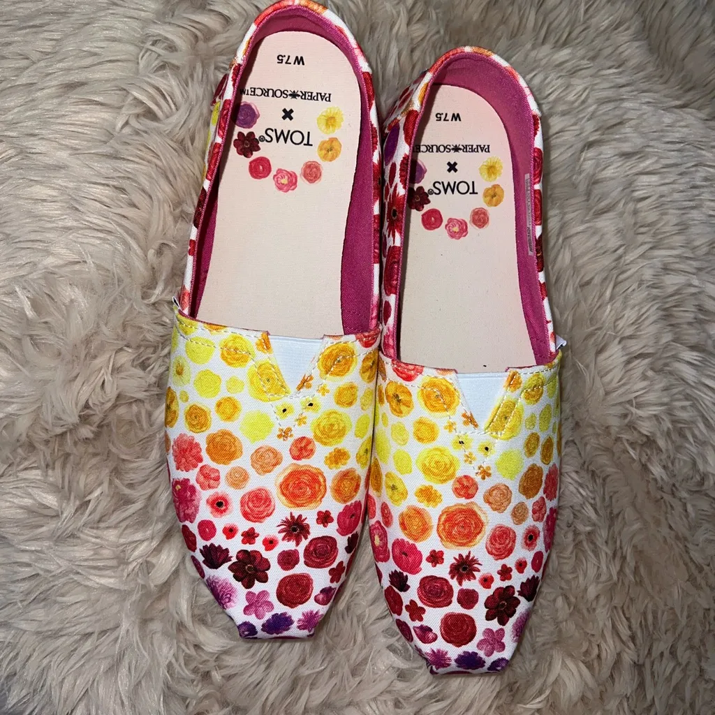 TOMS Women's Floral Slip-On Shoes - Red, Yellow, Pink - Image 2