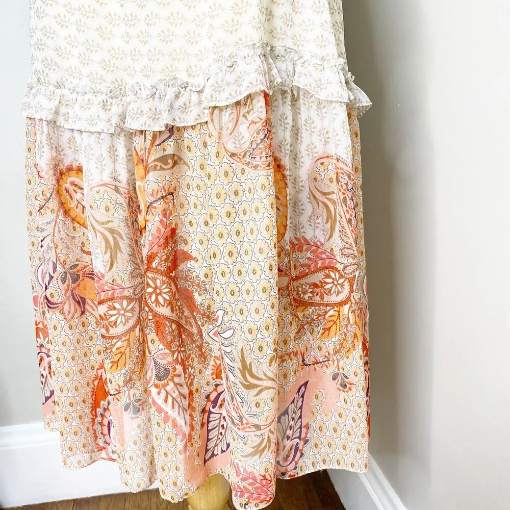 MISA Los Angeles Cream Pink Paisley Boho Ruffle Dress Large NWT - Image 5