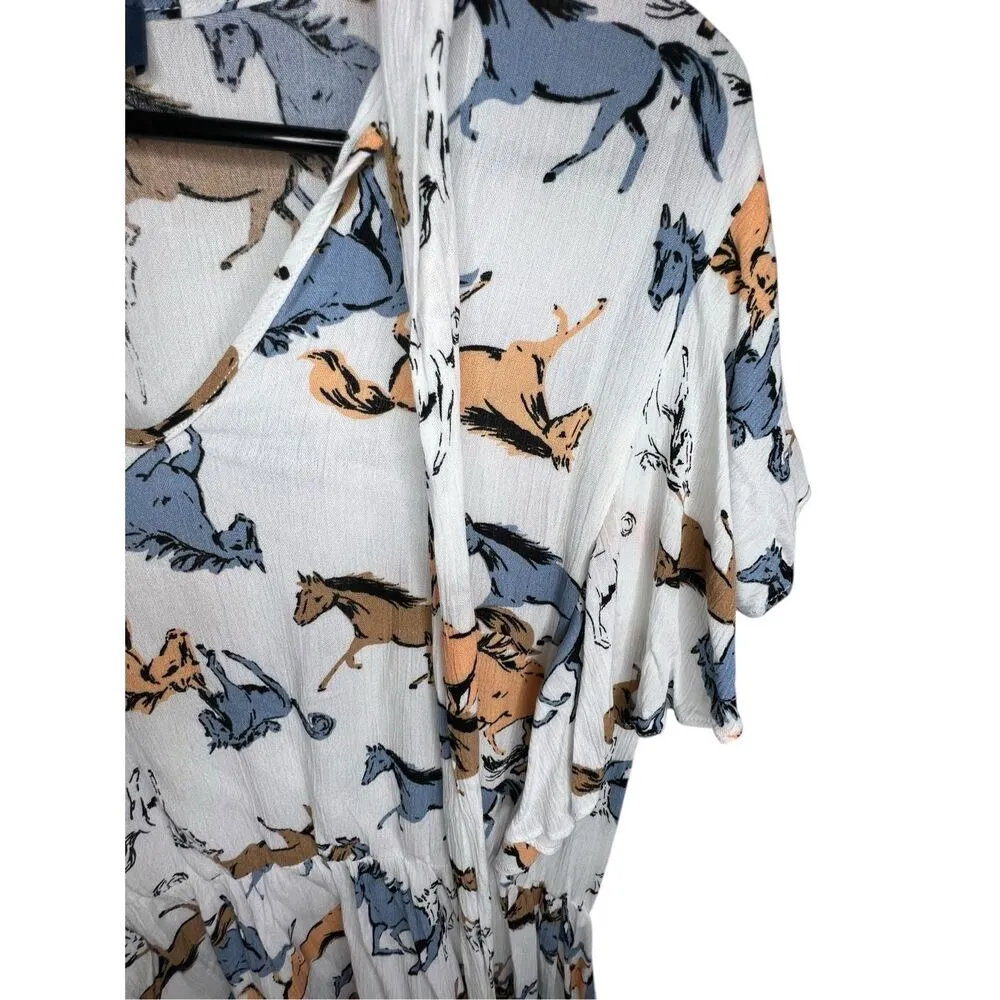 ModCloth Horse Print Midi Short Sleeve Dress With Neck Tie - Image 2