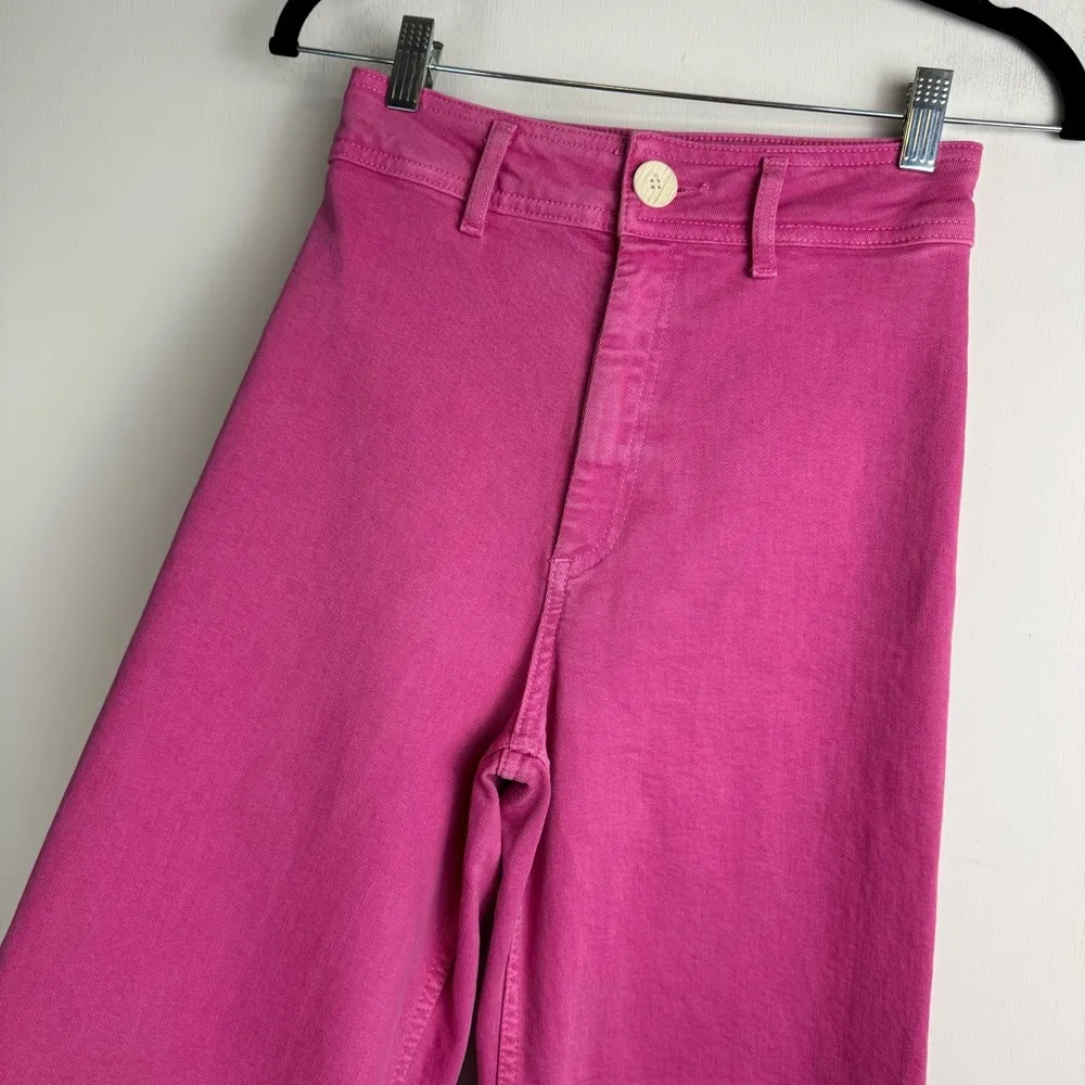 Zara Marine Straight Bright Pink Jeans Sz 2 High Rise Flare Raw Hem - Image 7