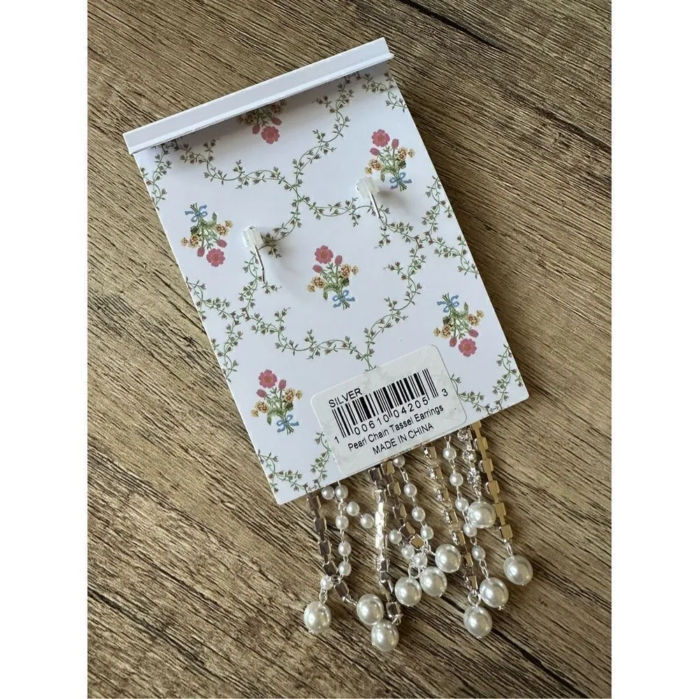 Hill House Pearl Chain Tassel Earrings Silver - Image 3