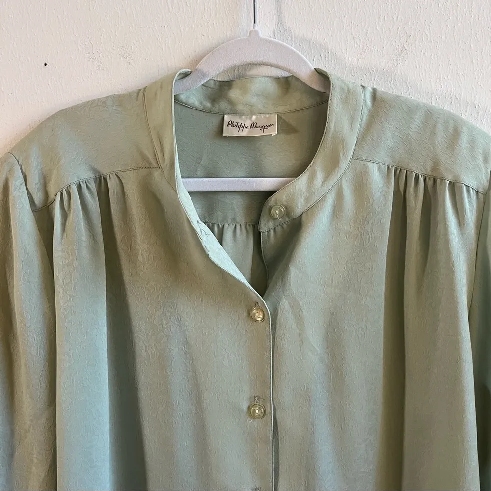 Vintage Philippe Marques Blouse DEADSTOCK Green Button Up Long Sleeves Sz 18 NWT - Image 2