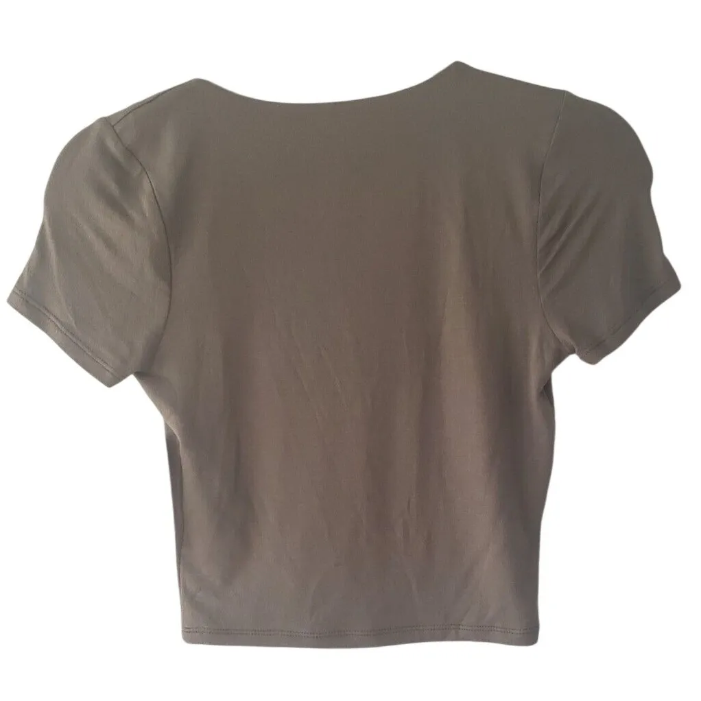 Bar III Essentials Women Olive Green Cropped T Shirt Short Sleeve Casual Top M - Image 2