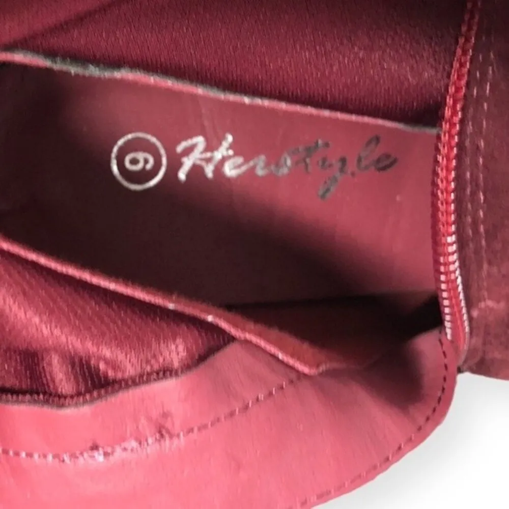 Herstyle Gabrianna Thigh High Suede Pointy Toe Stiletto Heel Boot Red Size 6 - Image 4