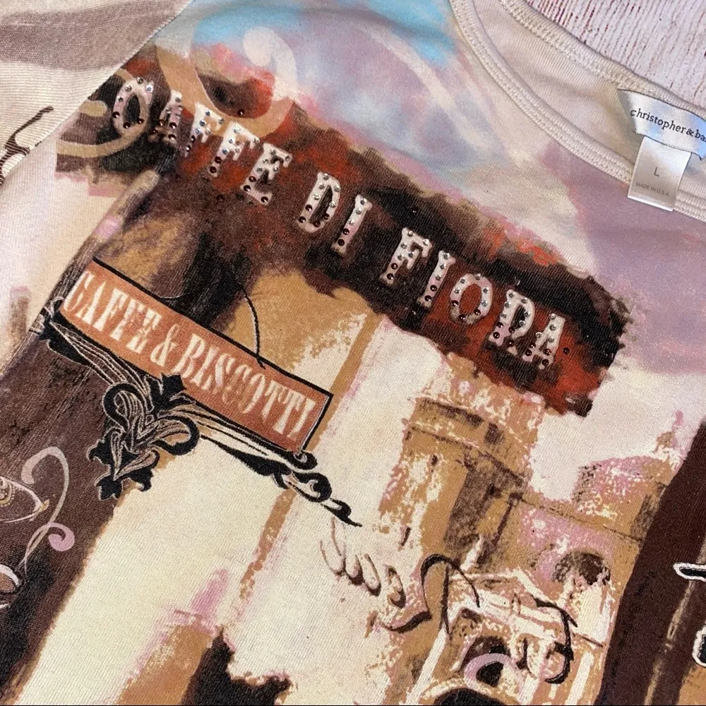 Christopher & Banks Large Ladys Shirt Italian Cafe Theme Biscotti - Image 2