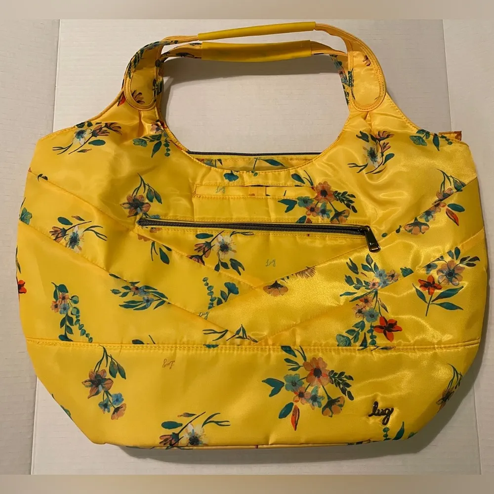 Lug Gondola SE Large Yellow Zippered Tote Bag Floral Bouquet Fabric NWOT - Image 3