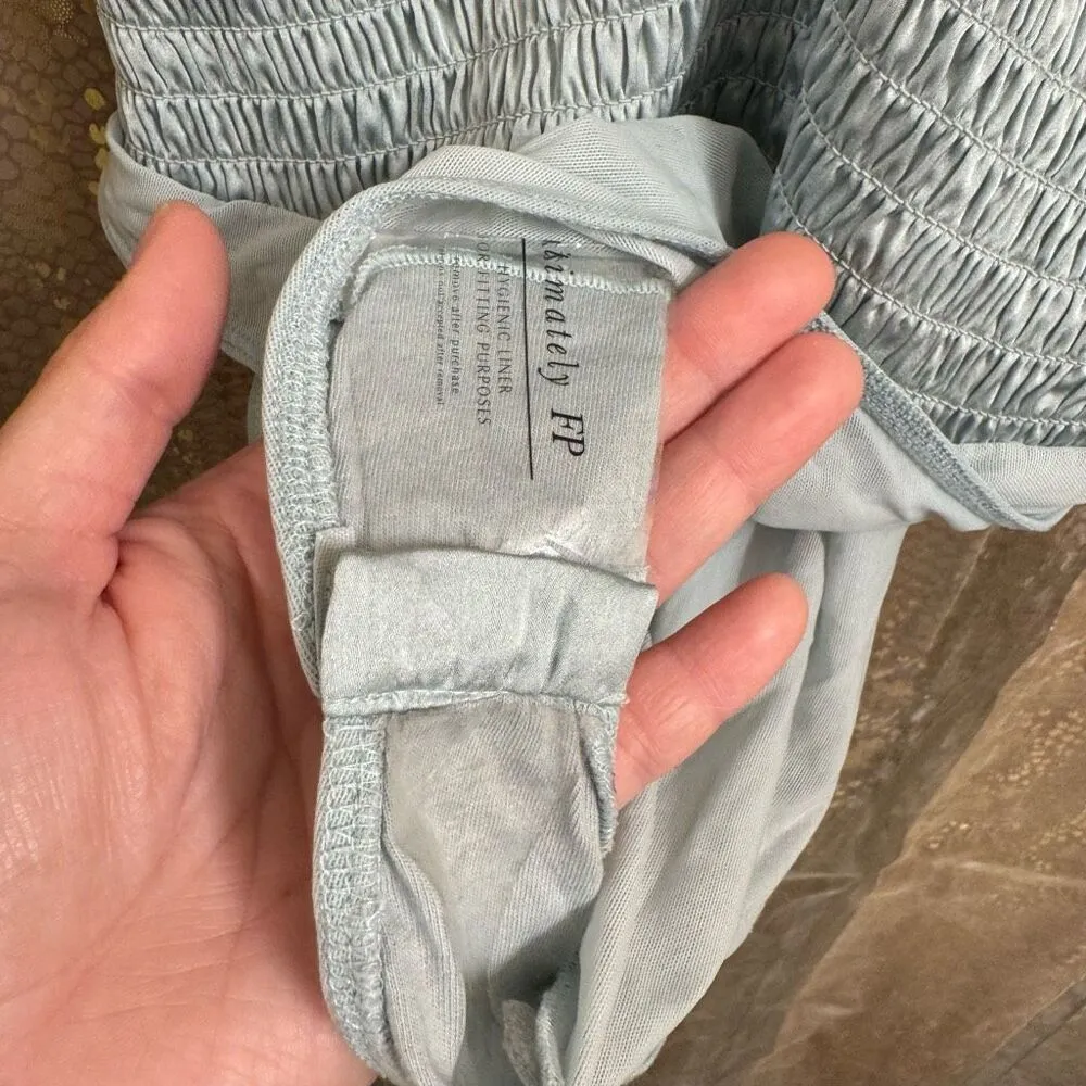 I'm Yours Silky Light Blue Smocked Halter Bodysuit Med NWT - Image 4