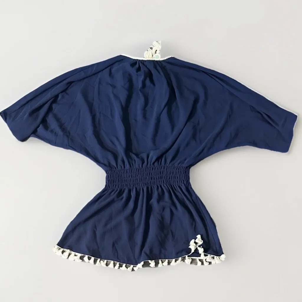 Women's Ramy‎ Brook blue Tassled coverup Katana Mini Dress Size S - Image 6