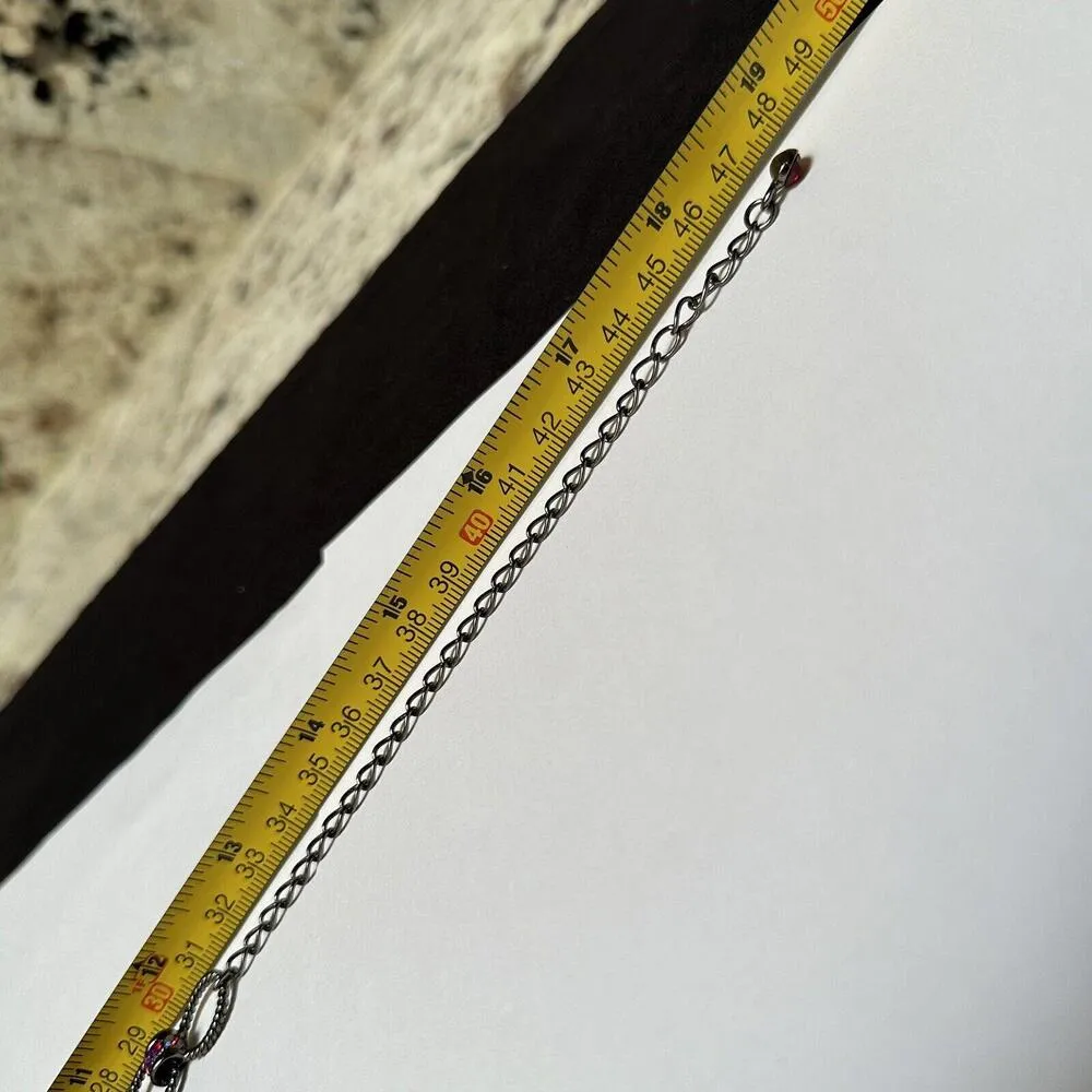 Gunmetal Faux Opal Red Rhinestone Set Pierced Dangle Earrings & Necklace - Image 9