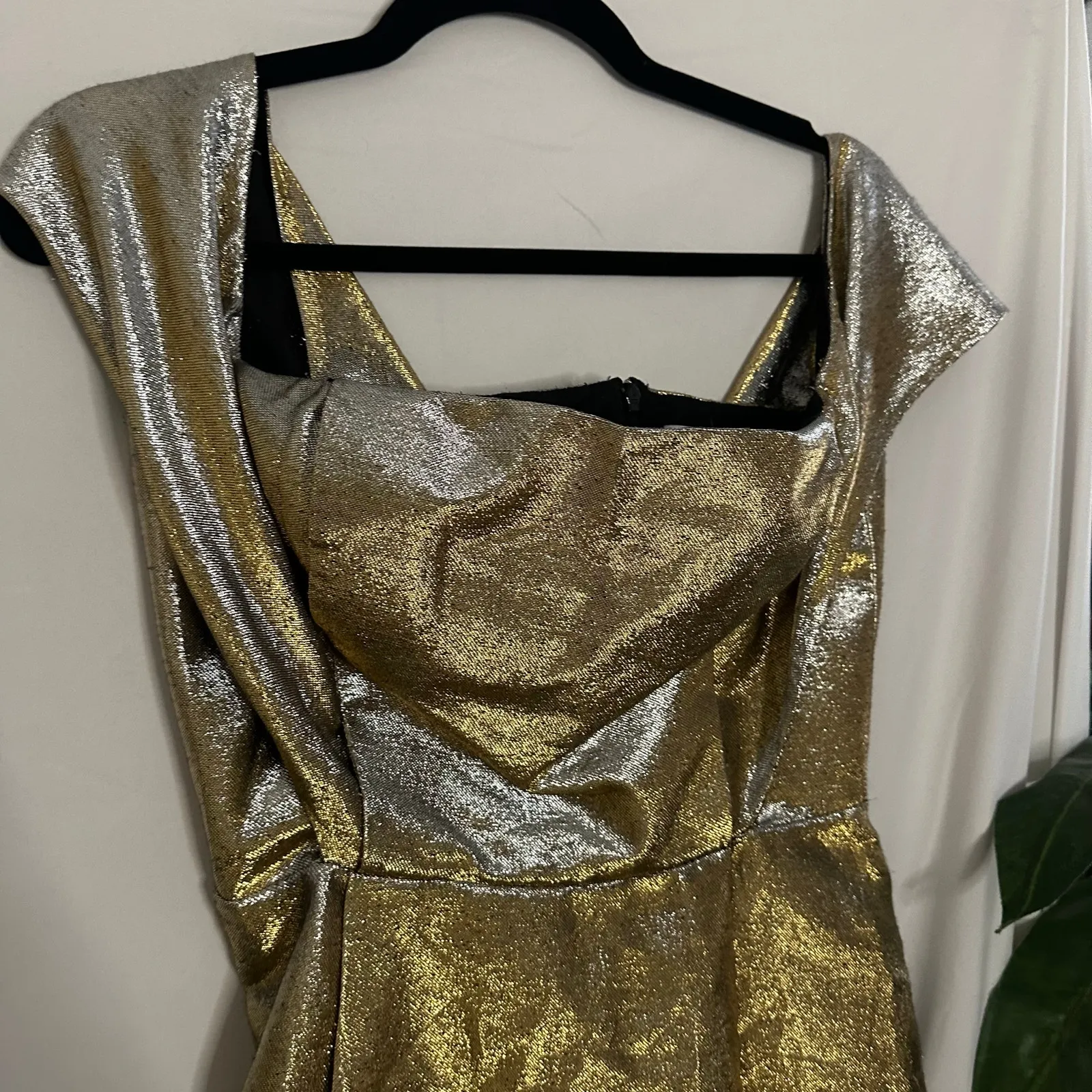 Sandro Palacia Off The Shoulder Mini Dress Metallic Gold Size L - Image 10