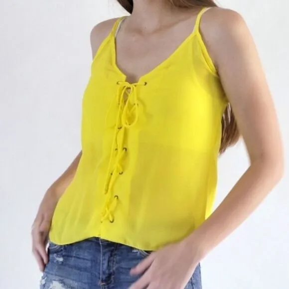 Lace Up Sleeveless Top‎ Yellow - Image 2