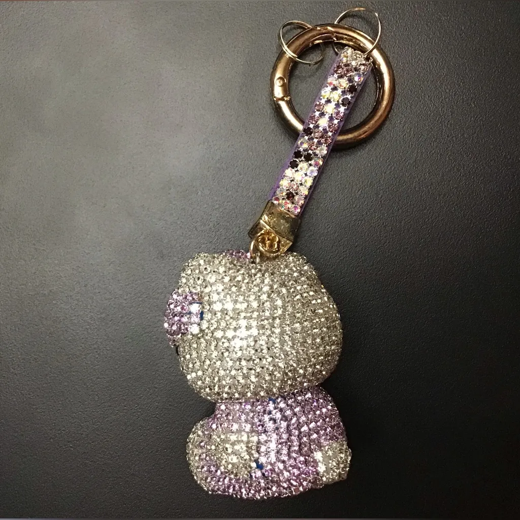 Hello Kitty Rhinestone Keychain , Cute Cartoon Cat Key Case Silver - Image 5