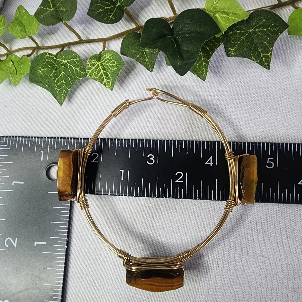 Tiger Eye Stone Nugget Wire Wrap Stack Bracelet Gold - Image 8