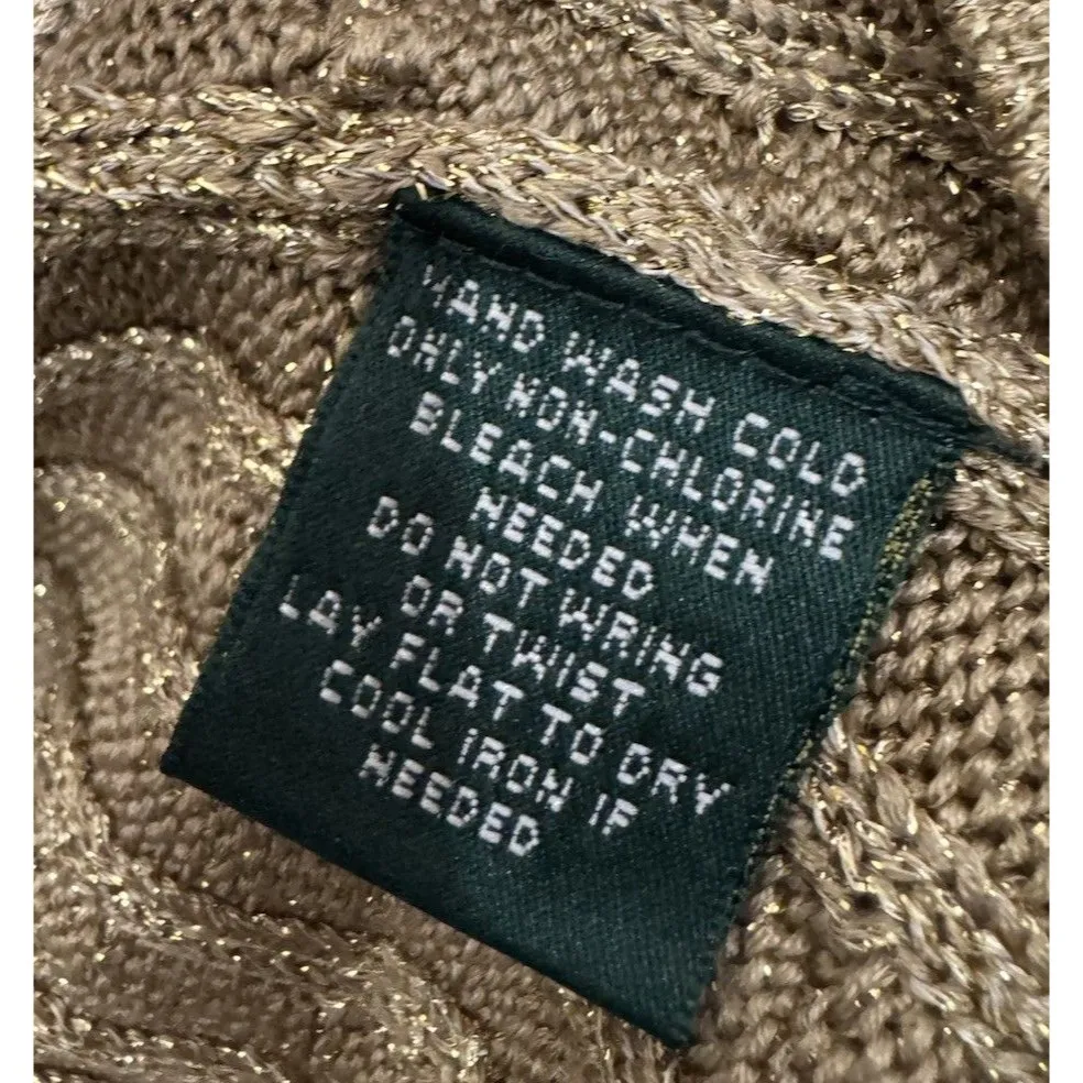 LAUREN RALPH LAUREN Womens Sweater Long Sleeve GOLD‎ Metallic Cable Knit Sz XL - Image 4