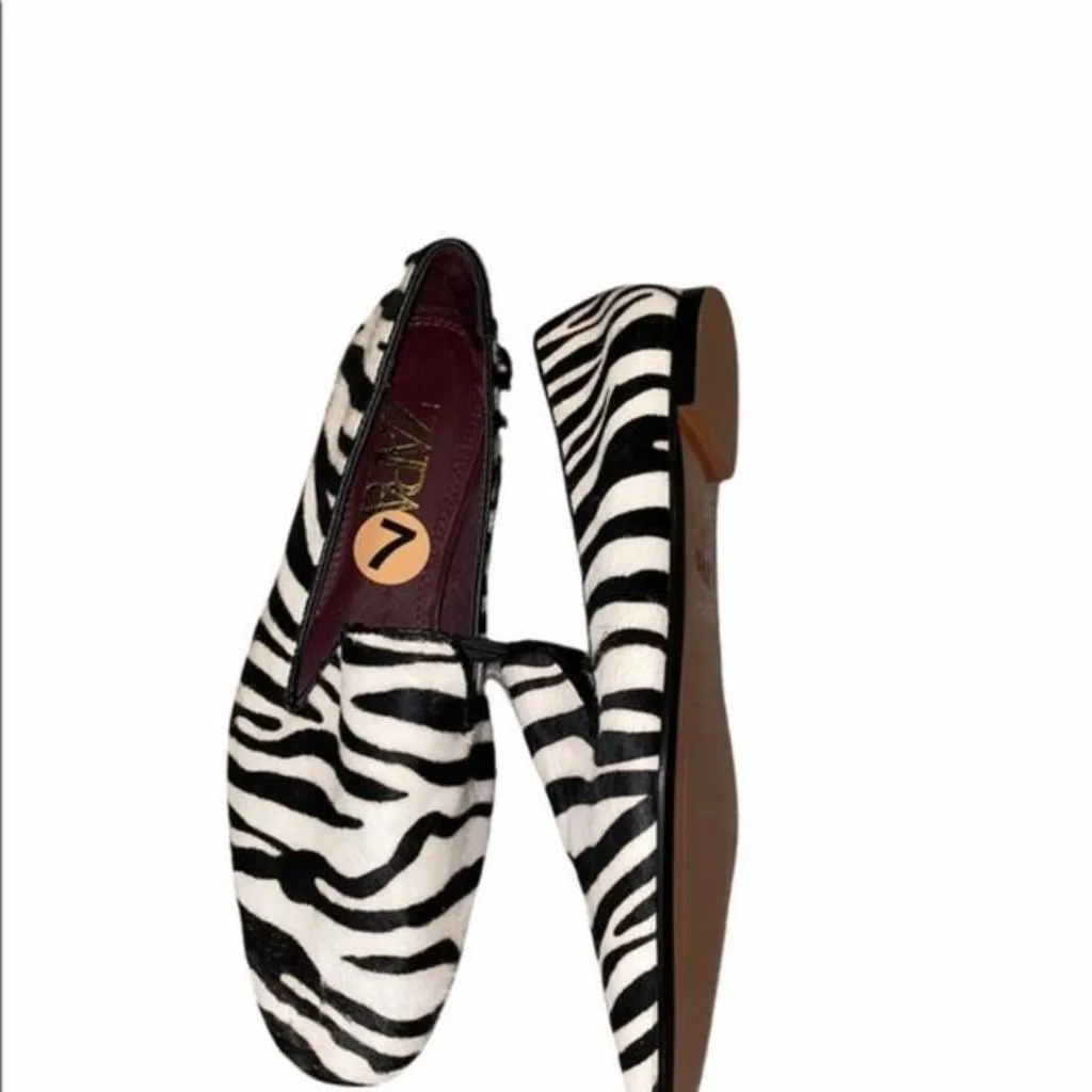 NEW Zara Black White Zebra Print Leather Calf Hair Mulesslides EU 36 US 6.5 - Image 8