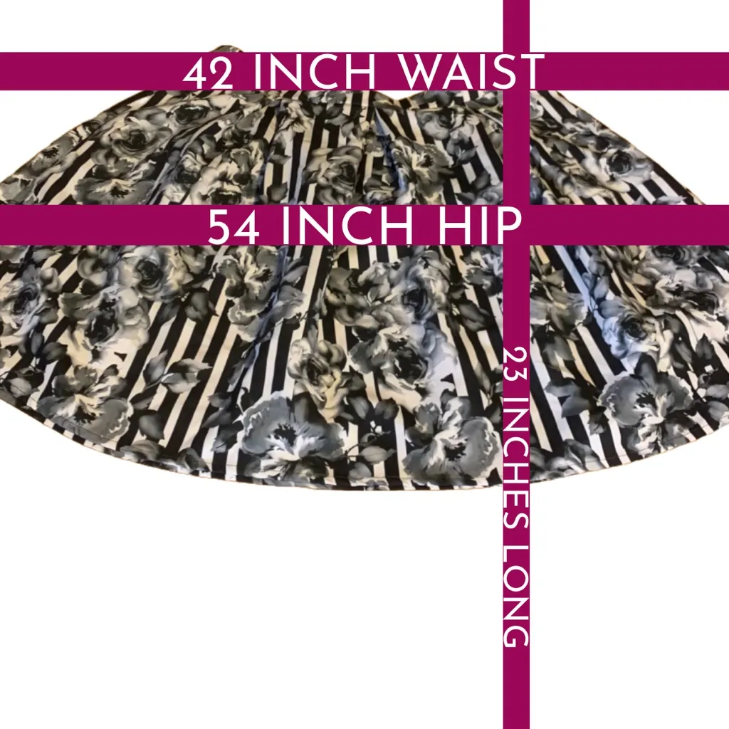 CITY CHIC BLACK, GRAY & WHITE FLORAL AND STRIPED PRINT FULL SKATER SKIRT (20) - Image 13