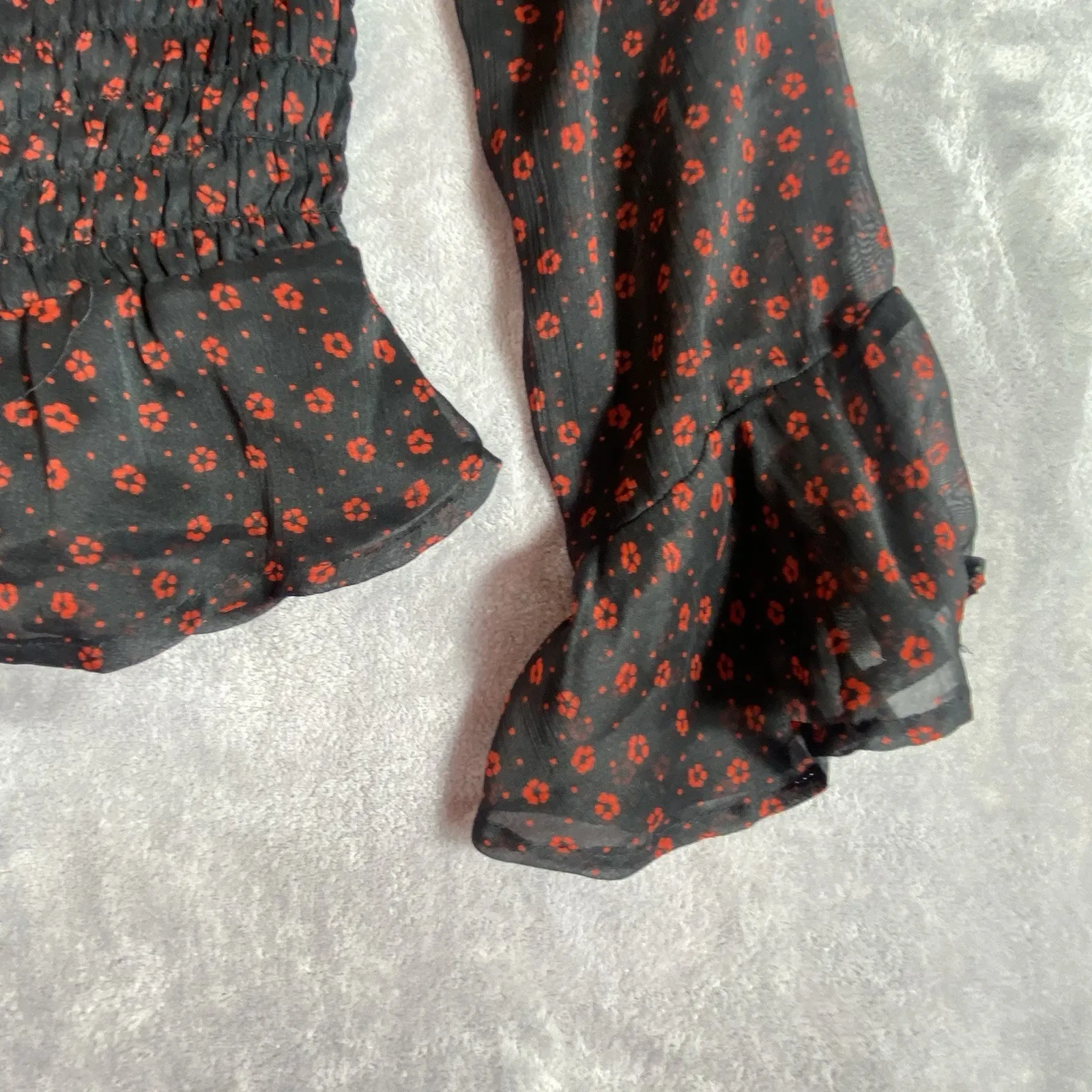 Abercrombie & Fitch Floral Puff Sleeve Top XS Women Crop Peasant Y2K Black 90's‎ - Image 8