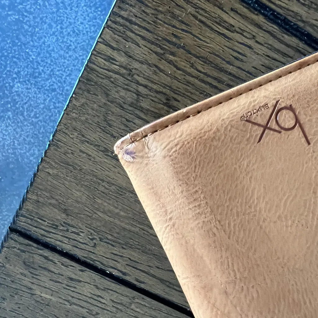 Vintage Buxton Brown Genuine Leather Envelope Wallet Purse Card Holder Photo Tan - Image 4