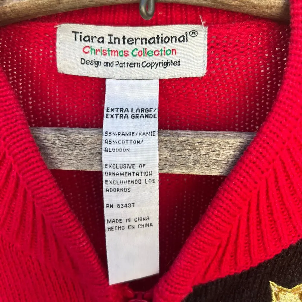 VTG Tiara Christmas Cardigan Snowman Tree Reindeer Presents Sampler Sweater XL - Image 7