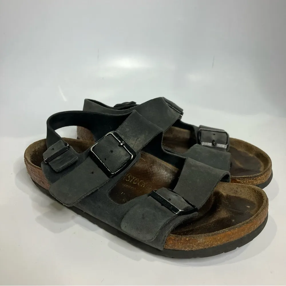 Birkenstock Milano black leather‎ sandals casual trendy womens size 37 / 6 - Image 2
