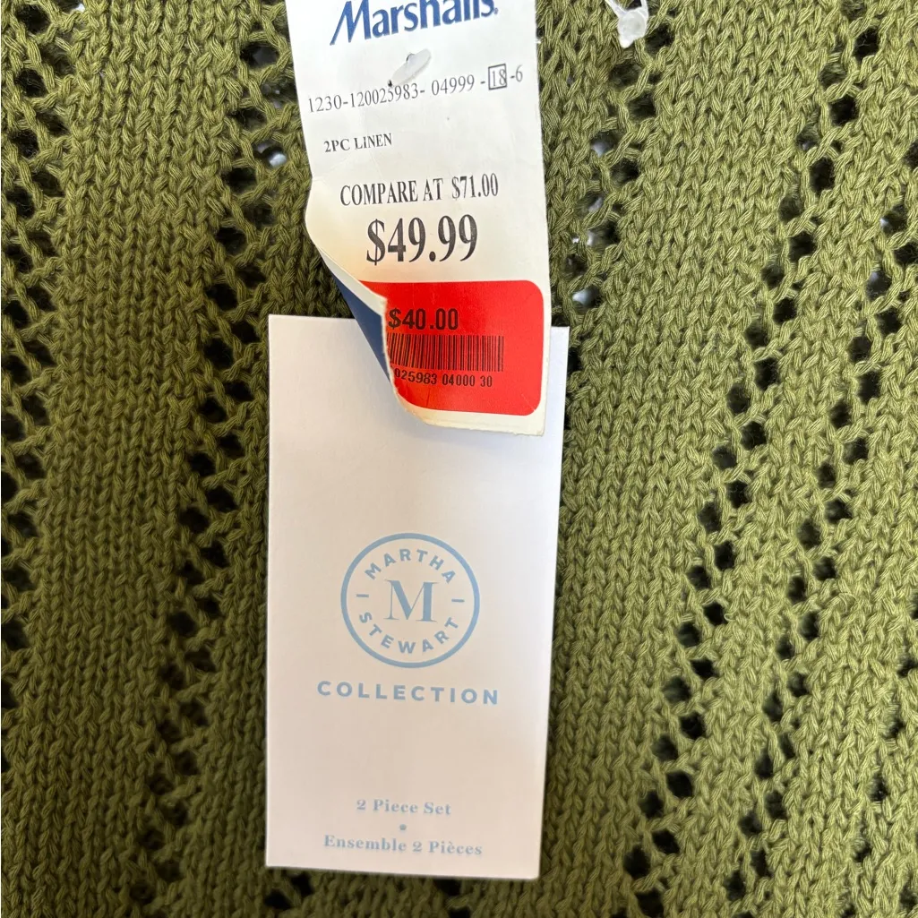 Martha Stewart Olive Green Open Knit Cropped Sweater Cozy Preppy Minimalist S - Image 4