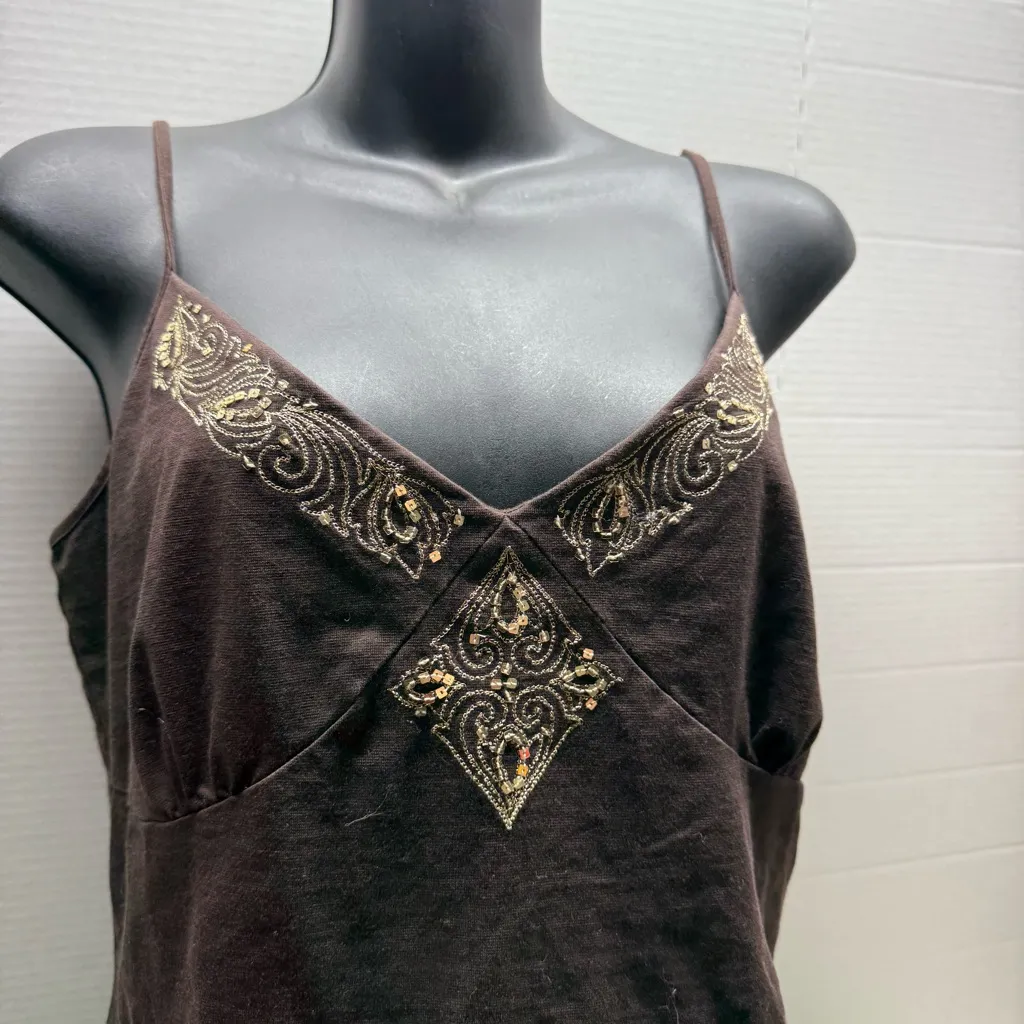 Y2K Embellished Cami Tank Top Brown Size L - Image 3