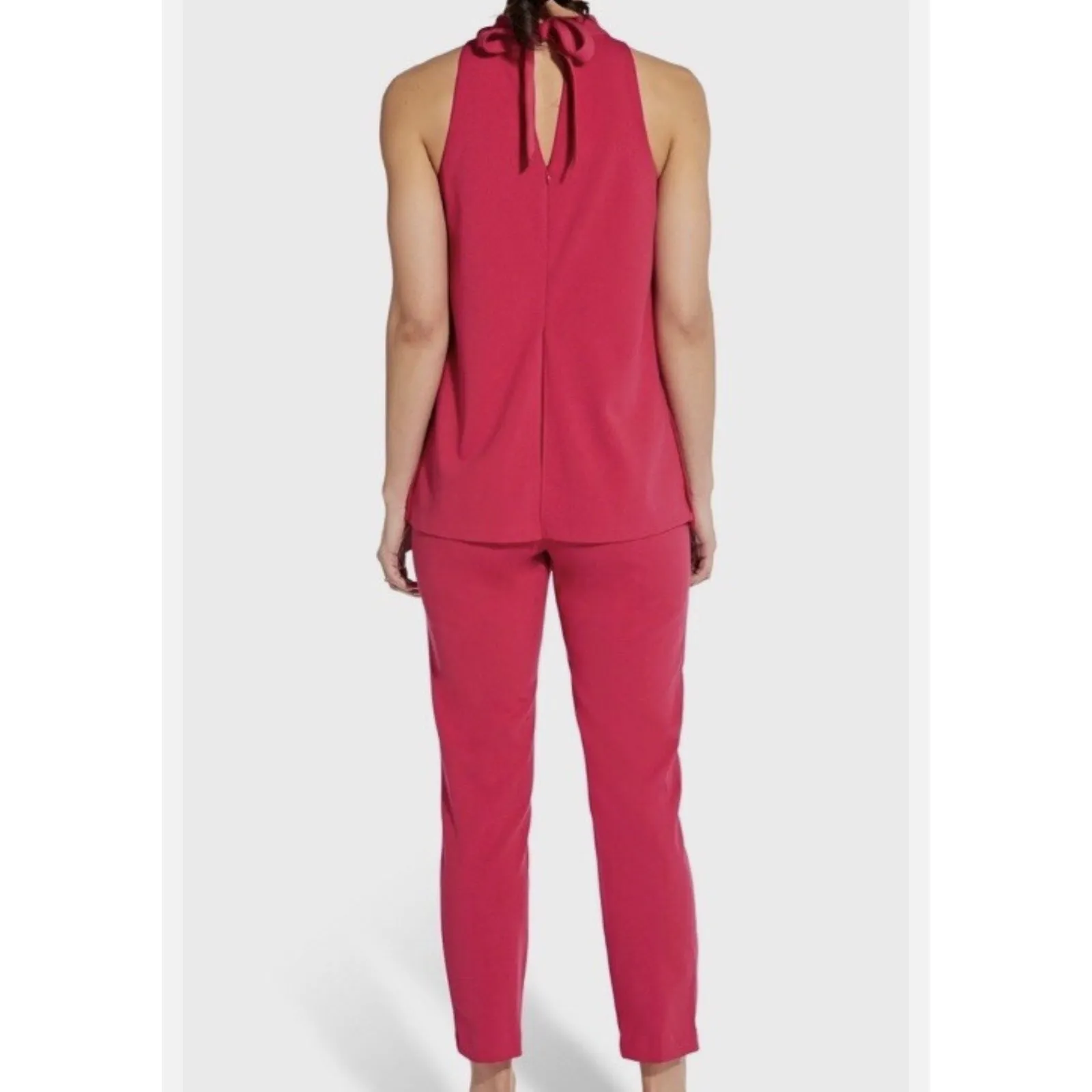 Adrianna Papell Sleeveless Halter Neck Wide Leg Pant Suit Set Red Size 14 - Image 2