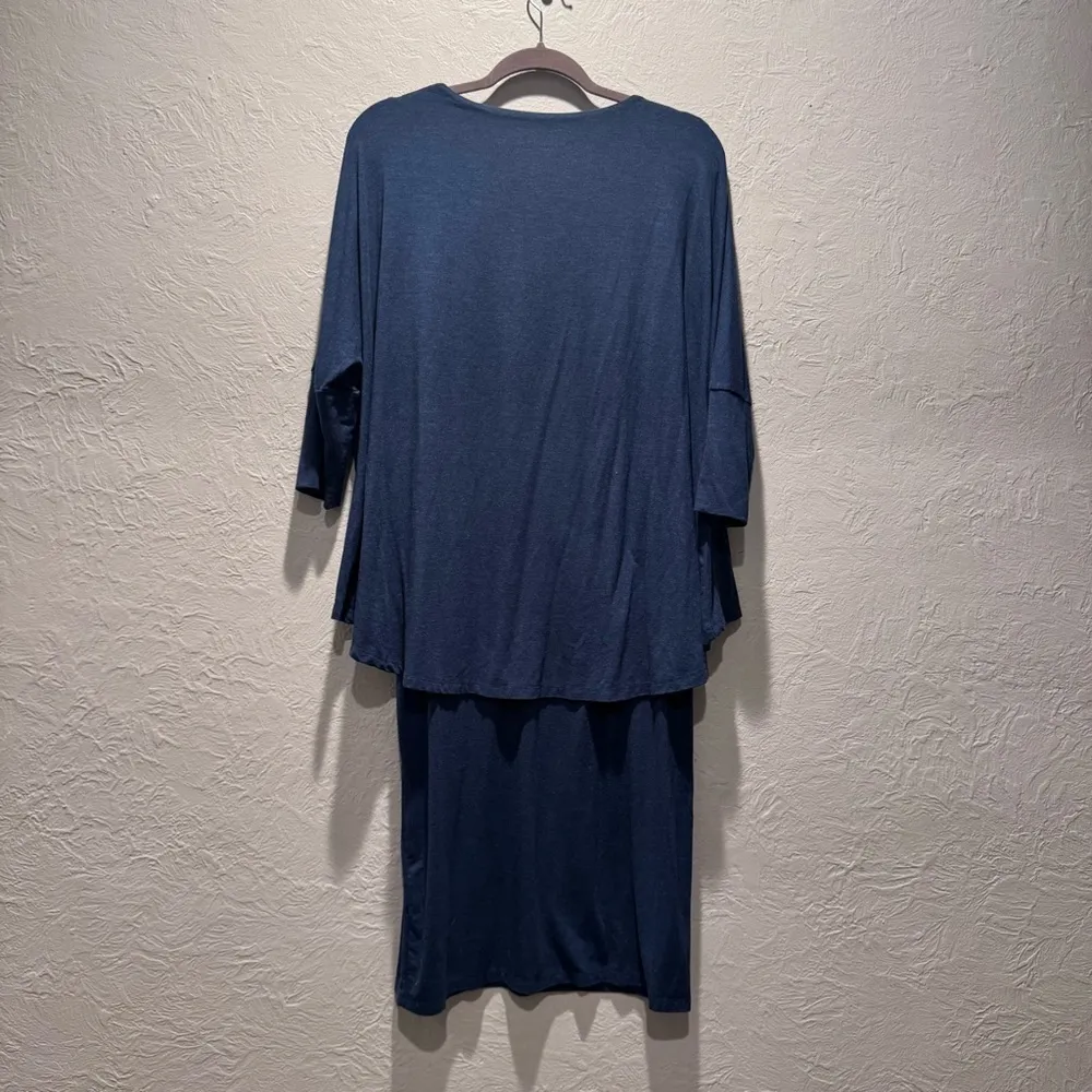 Soft Surroundings Rayon Blend Navy Blue Dress - Image 3