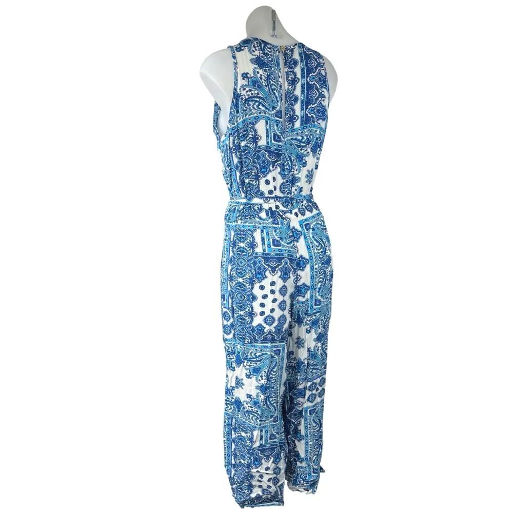 Ann Taylor LOFT Blue Paisley Print Sleeveless Wide Leg Romper Jumpsuit Size S - Image 5