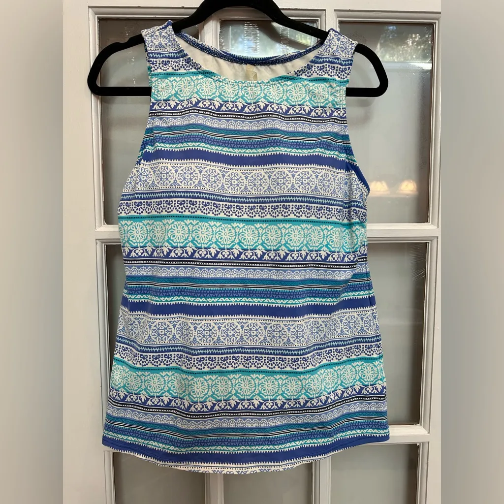 Lands' End Blue & White Striped High Neck Tankini Swimsuit Top Women’s Size 12 L - Image 8