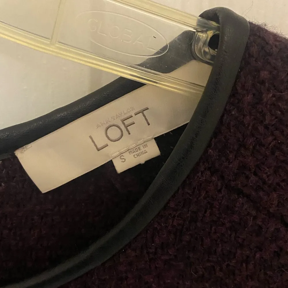 Plum Sweater Dress in Deep Purple with Leather Trim Neckline - Image 2