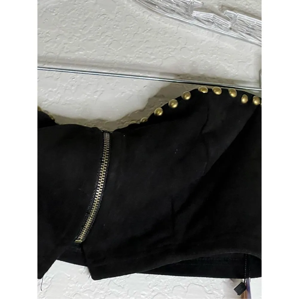 New Shein black faux velvet studded bustier swim top L - Image 4