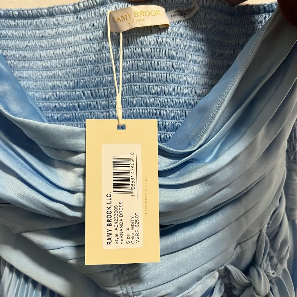 NEW NWT Ramy Brook Fernanda Strapless Pleated Maxi Dress In Misty Blue - Image 12